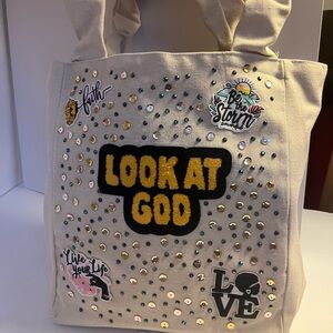 Embellished Canvas Tote Bag - Cream